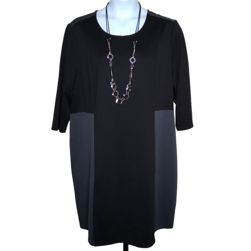 Dennis Basso Knit Shift Dress Black Gray 2X